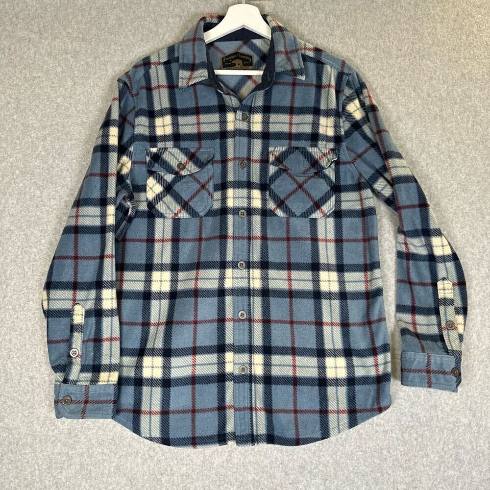 Freedom Foundry Mens Size Medium Button Front Flannel Shirt Blue White Plaid